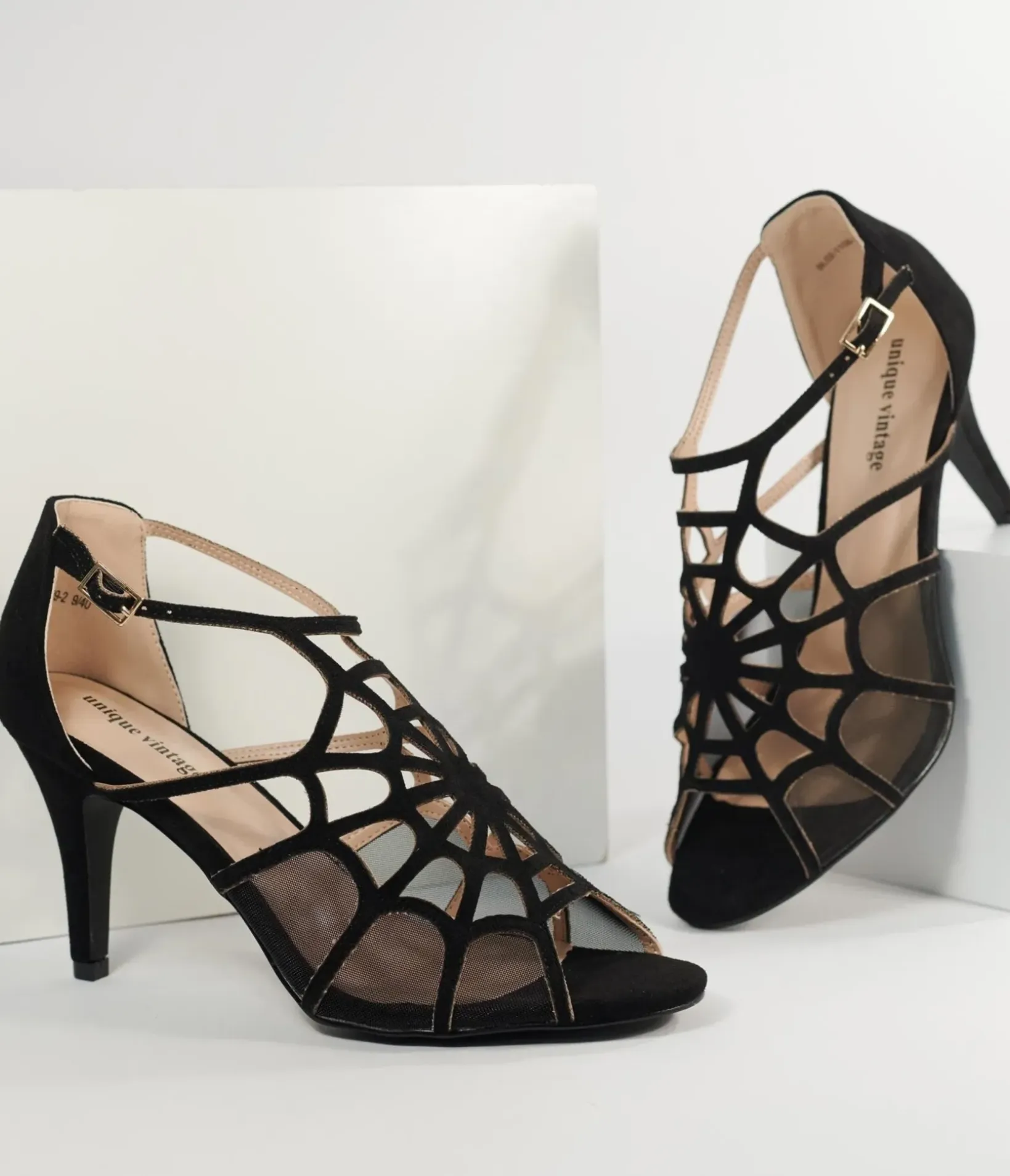 Unique Vintage All Things Black|Heels>1940s Black Spider Web Heels