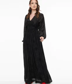 Unique Vintage Everyday Dresses|All Things Black>1970s Black Spiderweb Maxi Dress