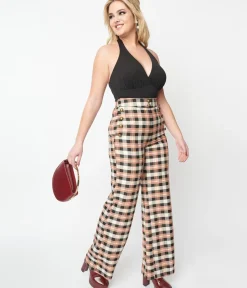 Unique Vintage Pants|Pants>1940s Black & Tan Plaid Sailor Pants