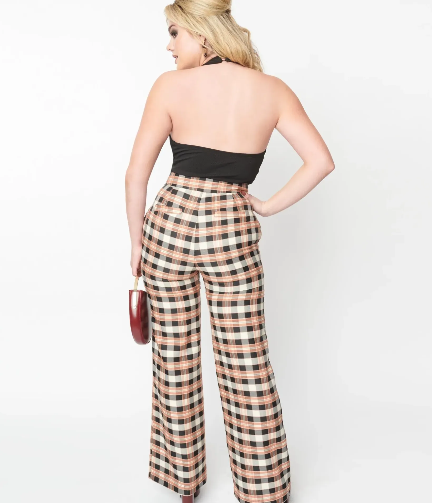 Unique Vintage Pants|Pants>1940s Black & Tan Plaid Sailor Pants