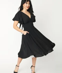 Unique Vintage Swing|Pocket Dresses>1940s Black Texture Swing Dress