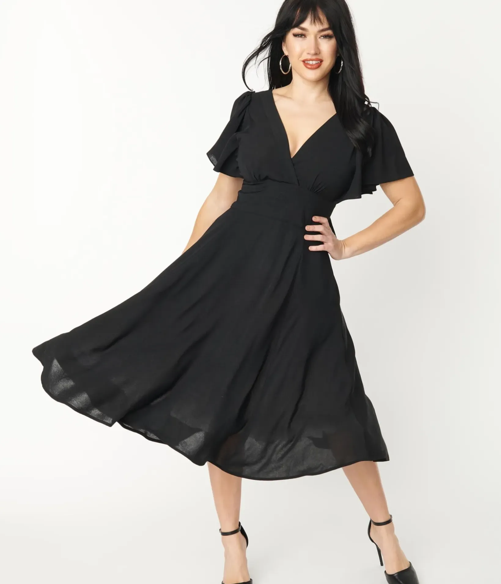 Unique Vintage Swing|Pocket Dresses>1940s Black Texture Swing Dress