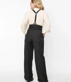 Unique Vintage Pants|All Things Black>1930s Black Thelma Suspender Pants