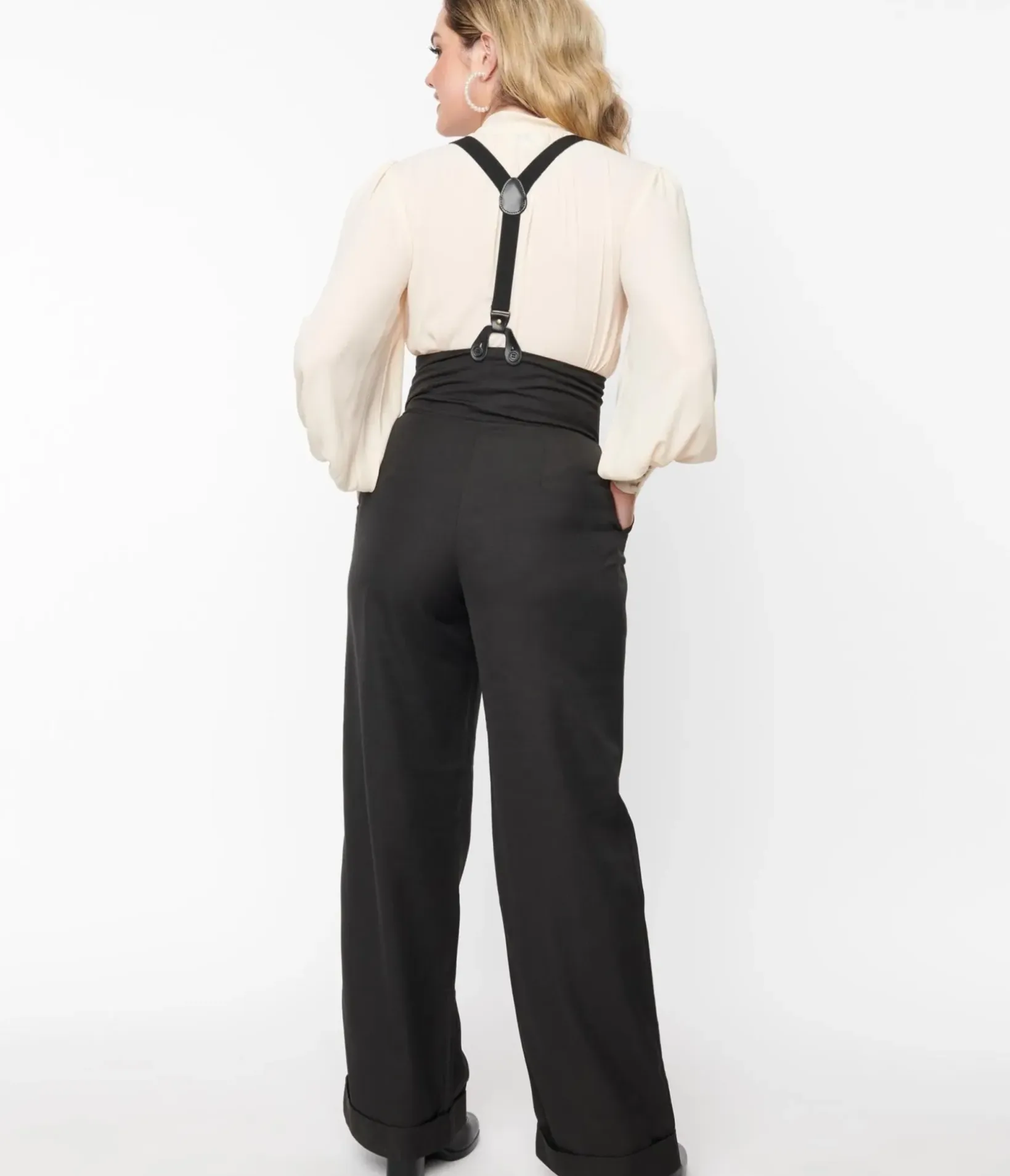 Unique Vintage Pants|All Things Black>1930s Black Thelma Suspender Pants