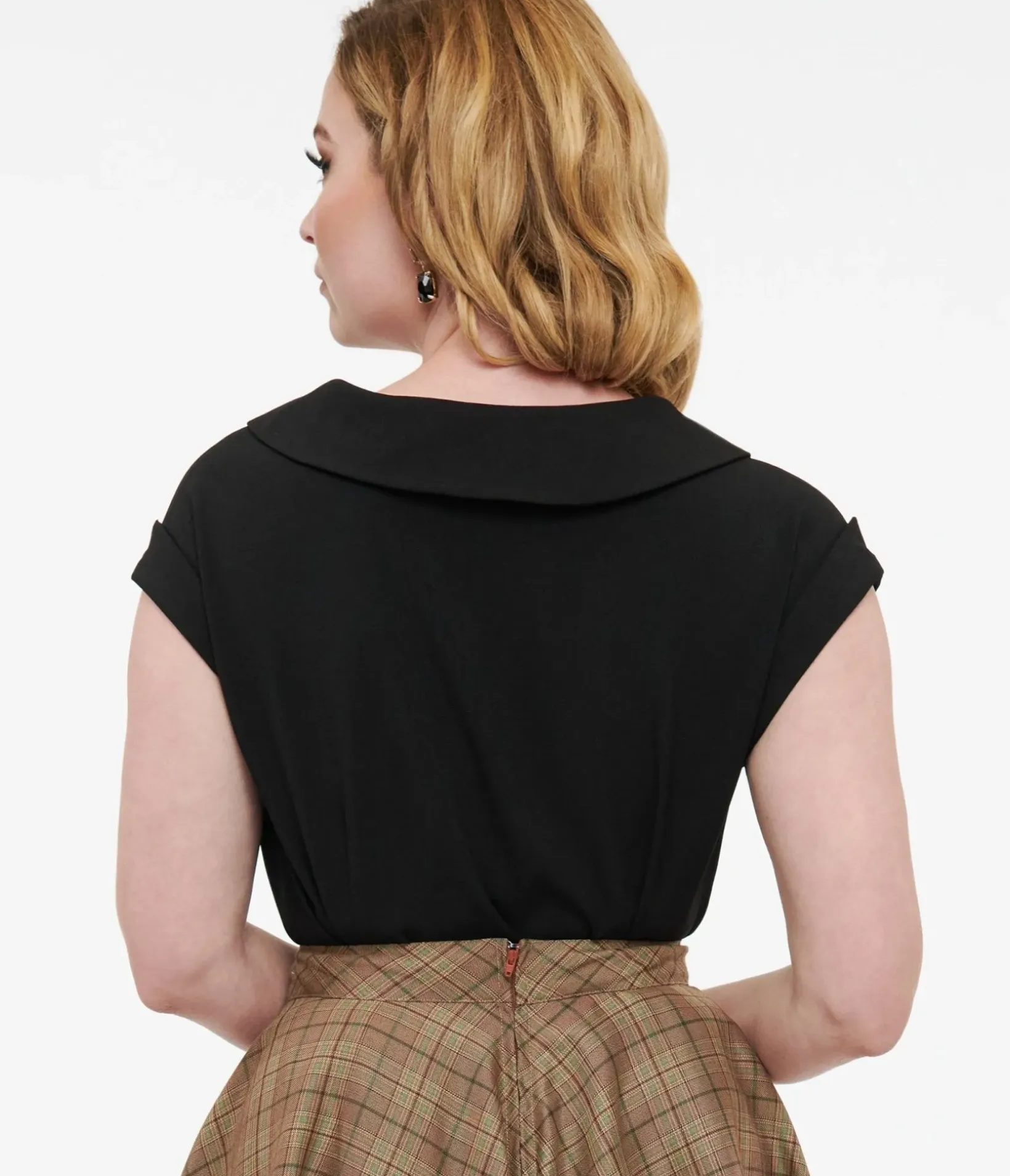 Unique Vintage Blouses|All Things Black>1960s Black Twill Sleeveless Blouse