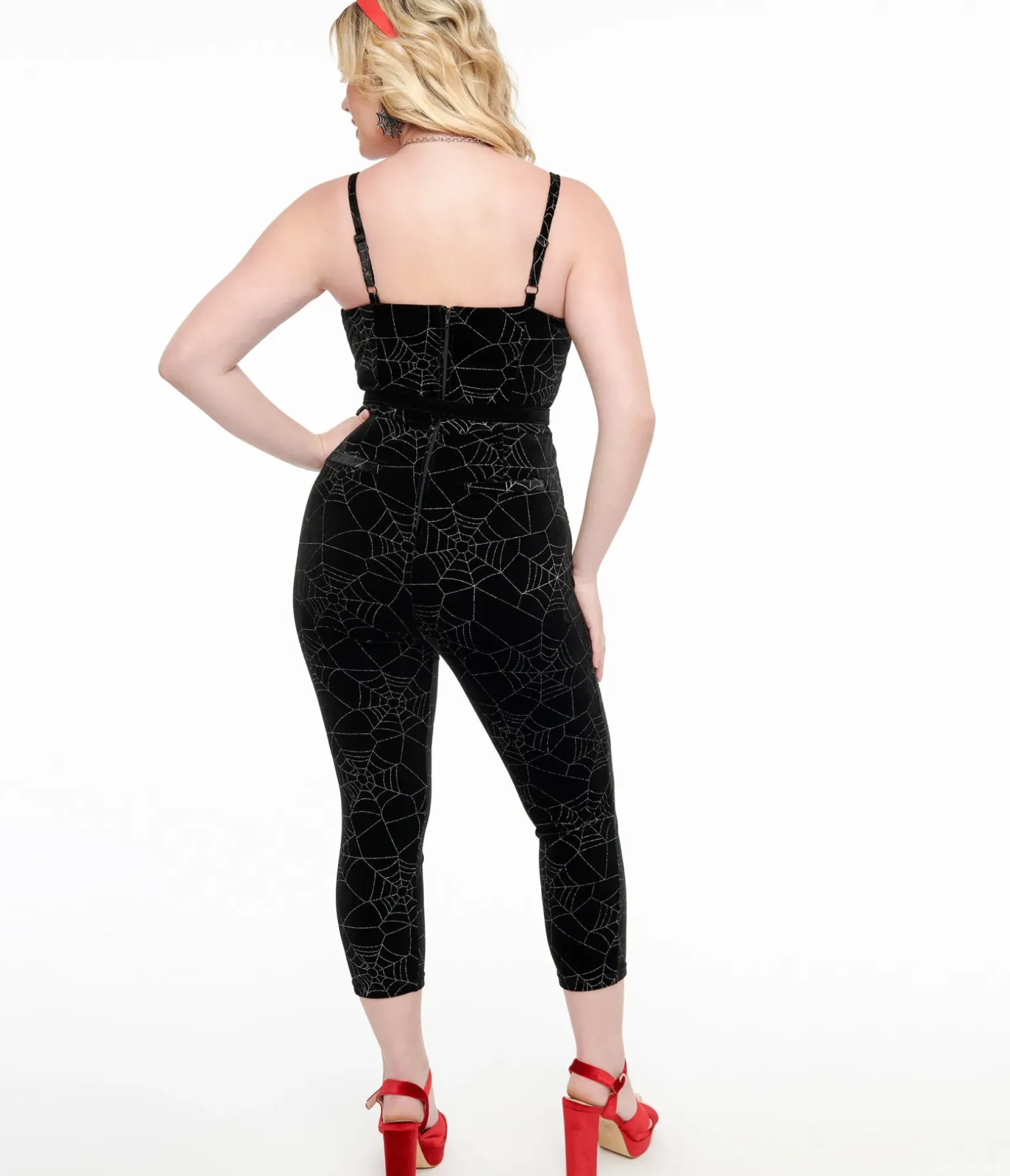Unique Vintage Rompers & Jumpsuits|All Things Black>1950s Black Velvet & Silver Web Cropped Jumpsuit