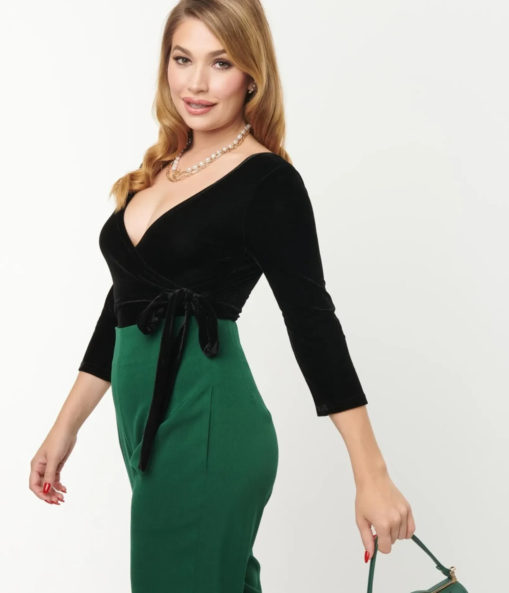 Unique Vintage All Things Black>1970s Black Velvet Surplice Bodysuit