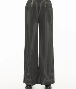 Unique Vintage Pants|All Things Black>1940s Black & White Pin Stripe High Waist Sailor Ginger Pants