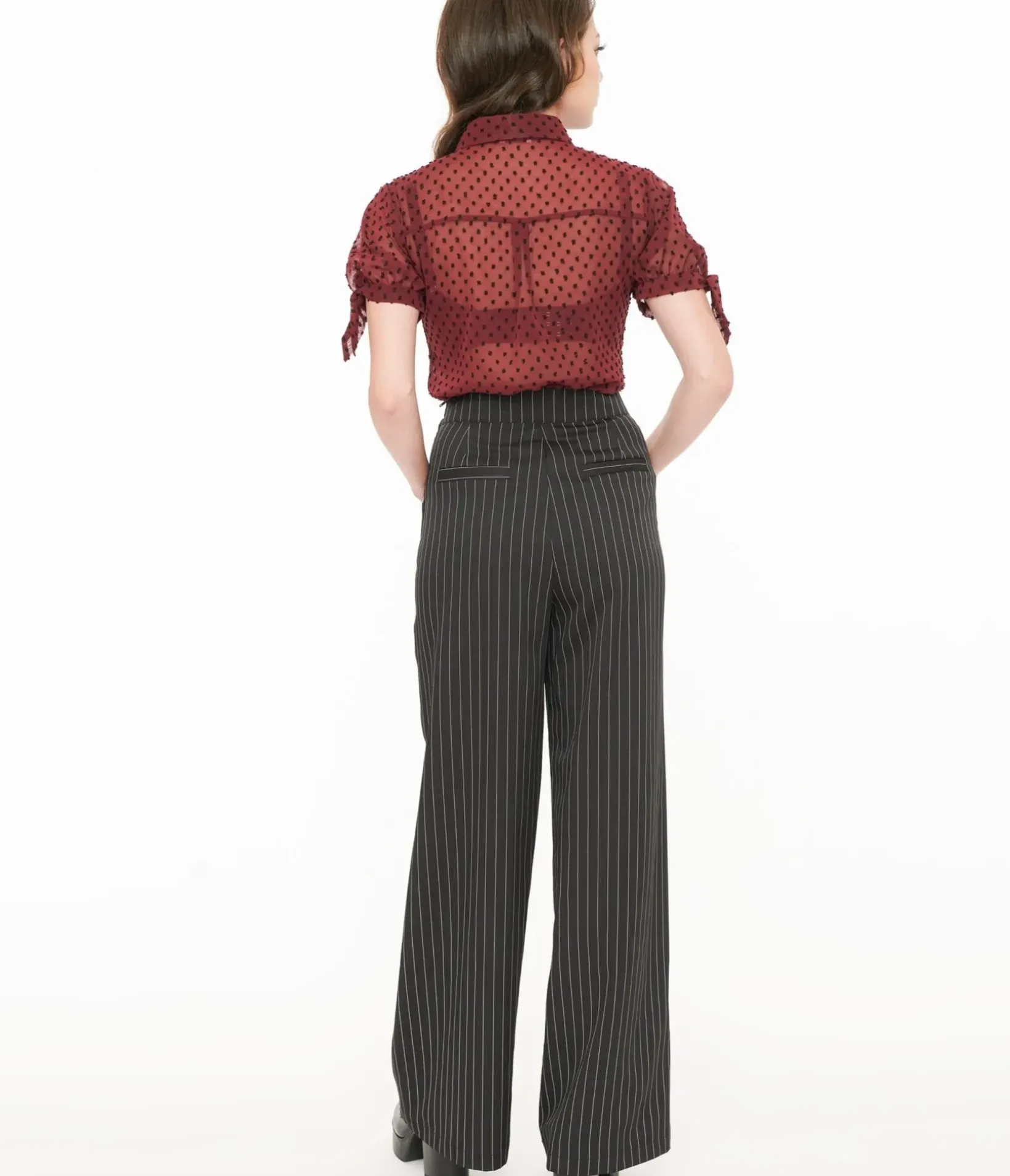 Unique Vintage Pants|All Things Black>1940s Black & White Pin Stripe High Waist Sailor Ginger Pants