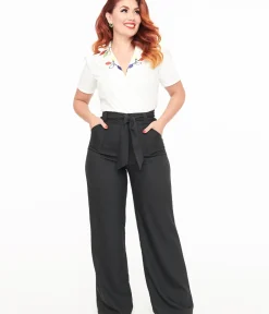 Unique Vintage Pants|All Things Black>1950s Black Wide Leg Trousers
