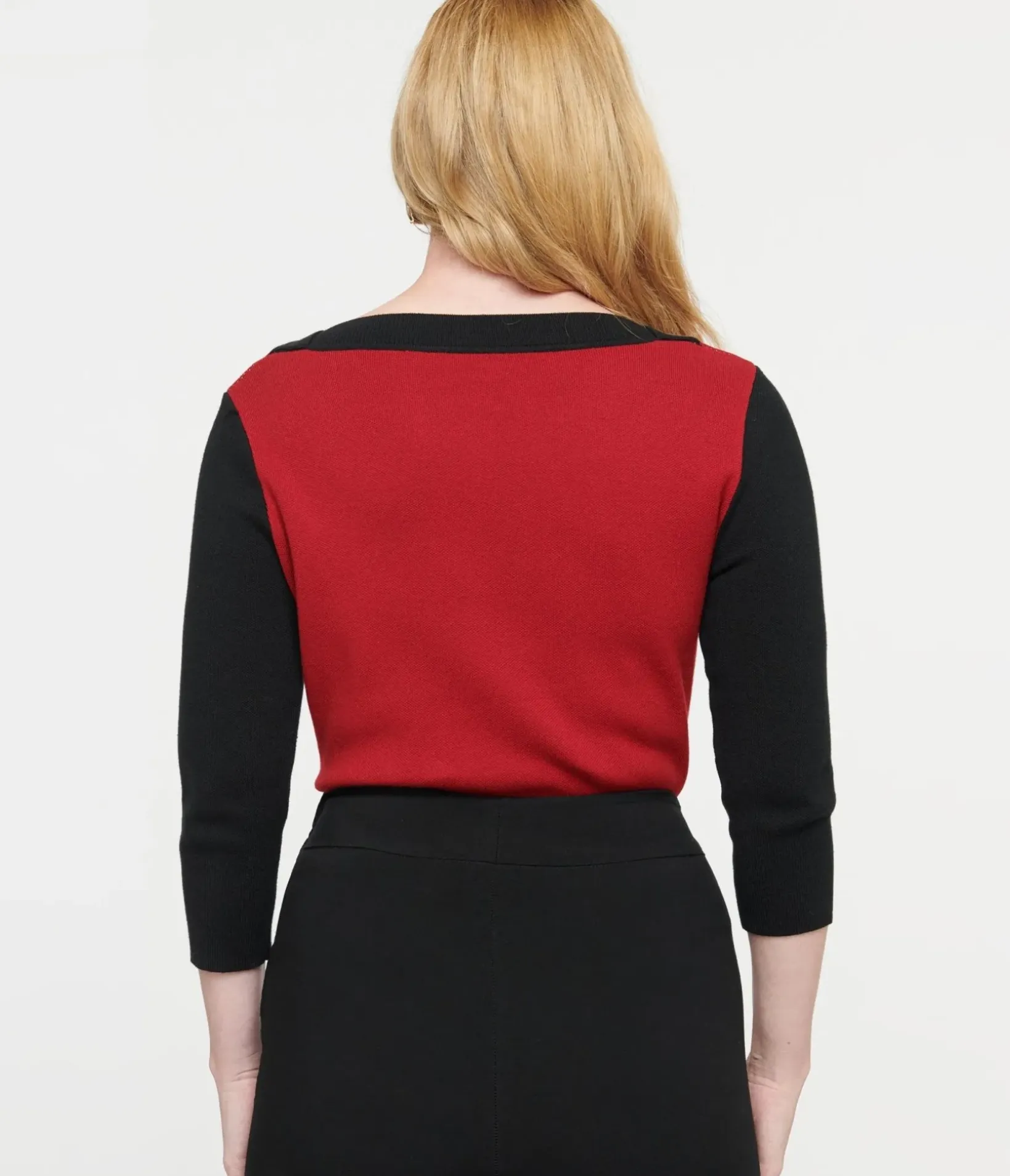 Unique Vintage Sweaters & Cardigans>1950s Burgundy & Black Cat Sleeve Minou Sweater