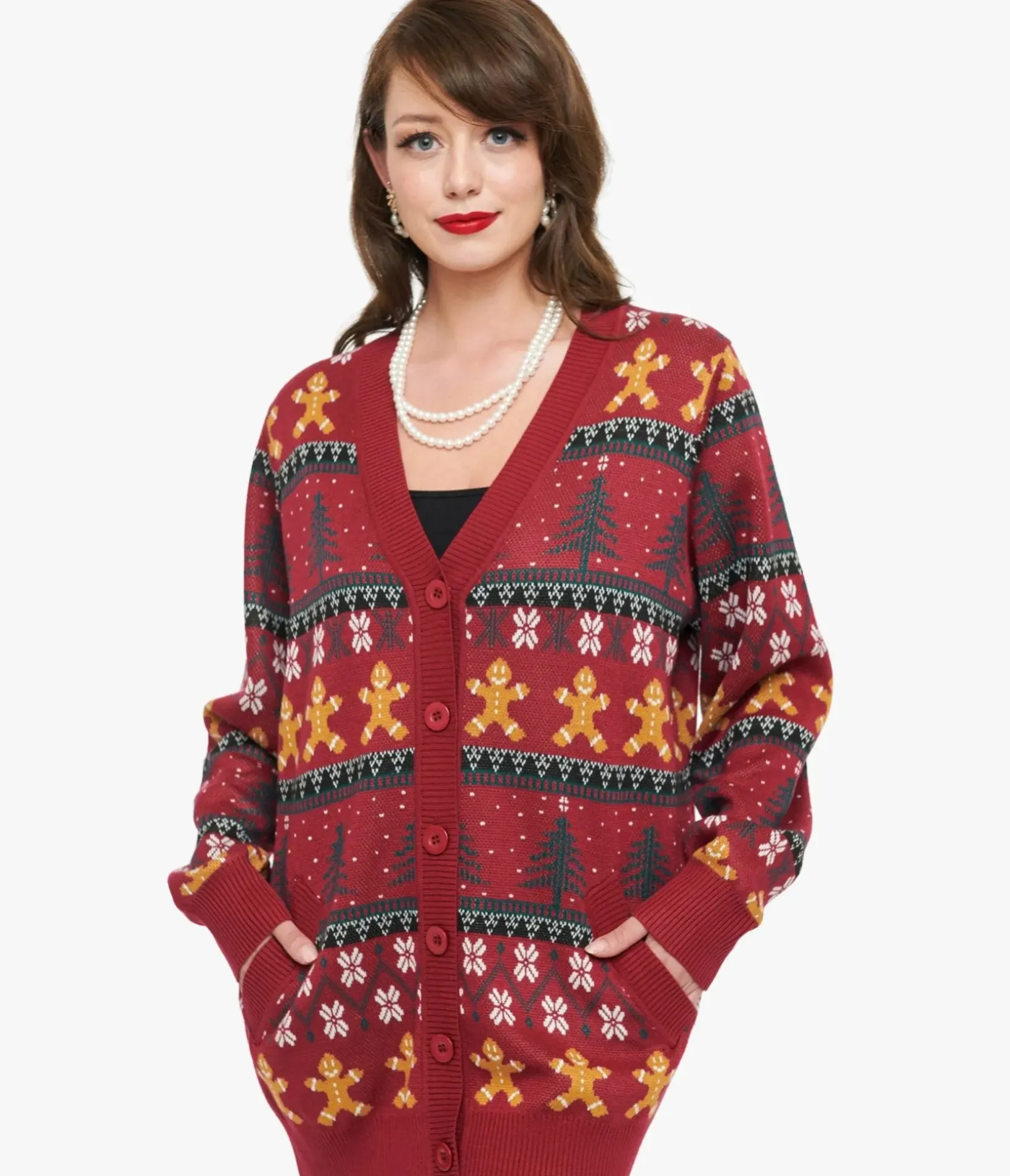 Unique Vintage Sweaters & Cardigans>1960s Burgundy Gingerbread Fair Isle Cardigan