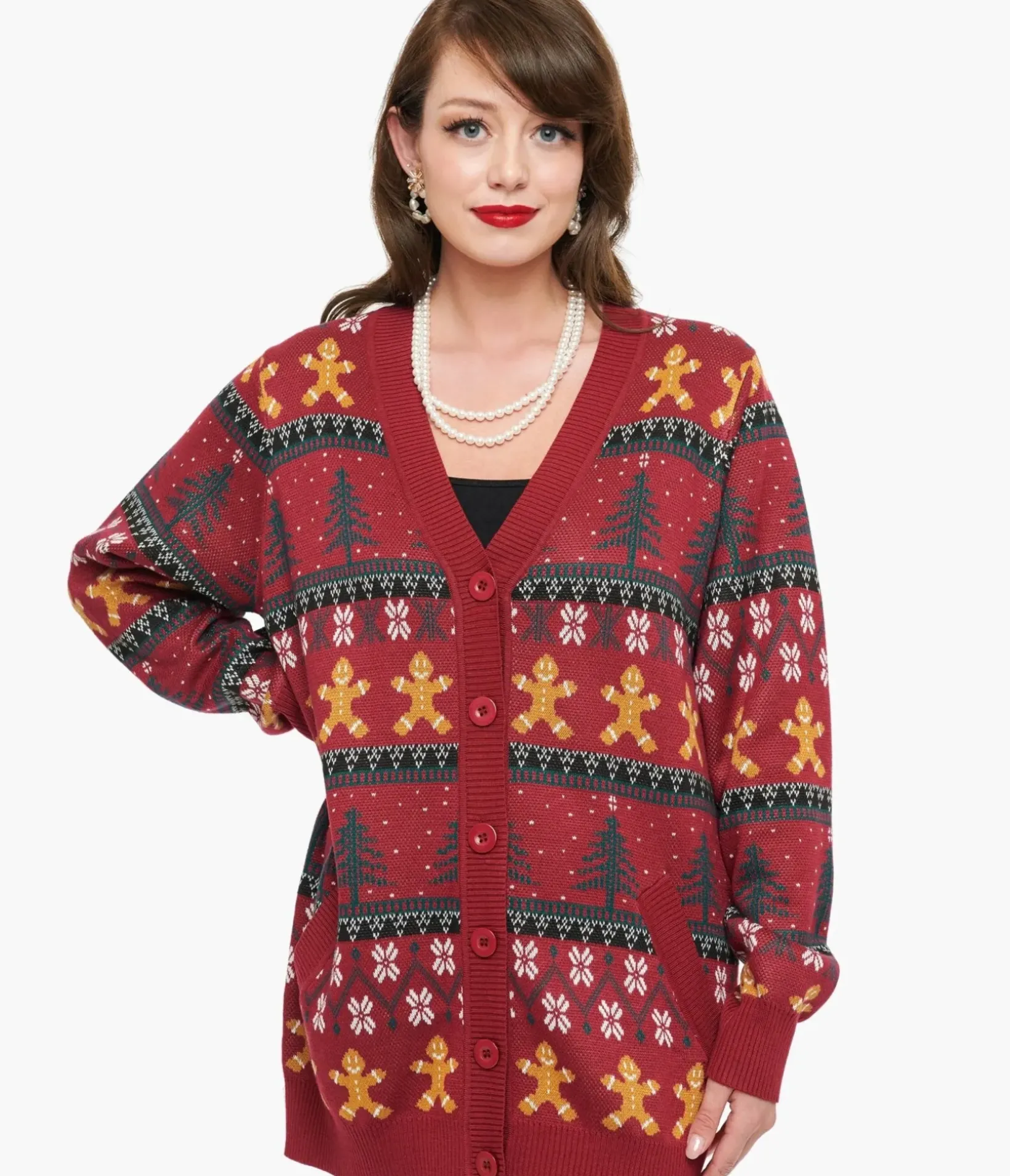 Unique Vintage Sweaters & Cardigans>1960s Burgundy Gingerbread Fair Isle Cardigan