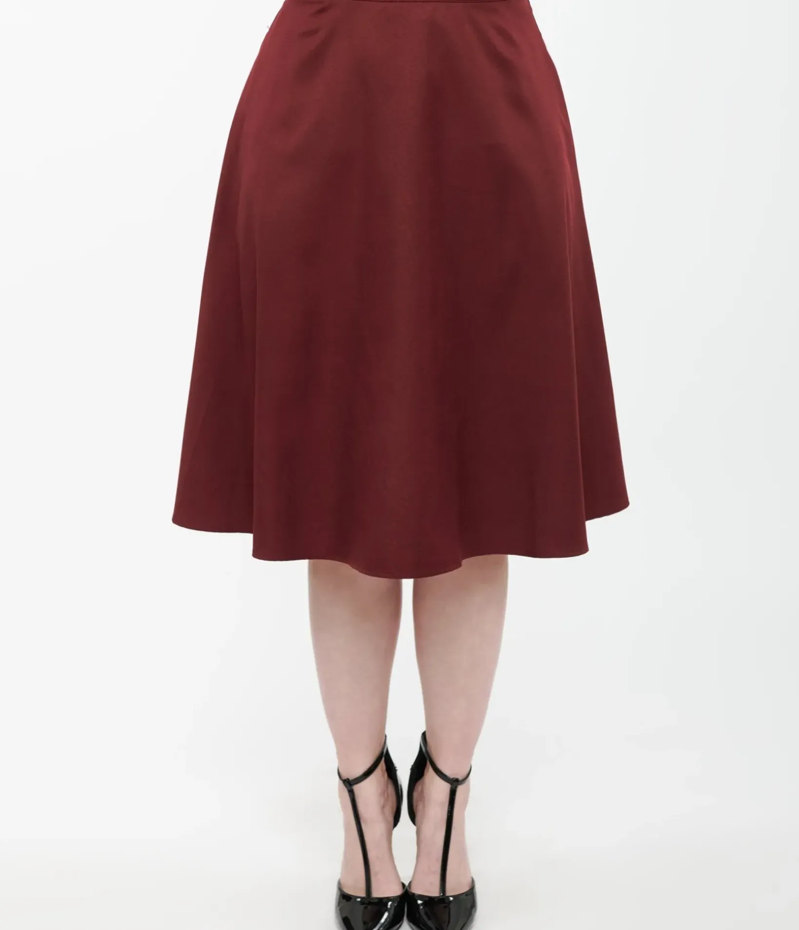 Unique Vintage Skirts>1950s Burgundy High Waist Vivien Swing Skirt