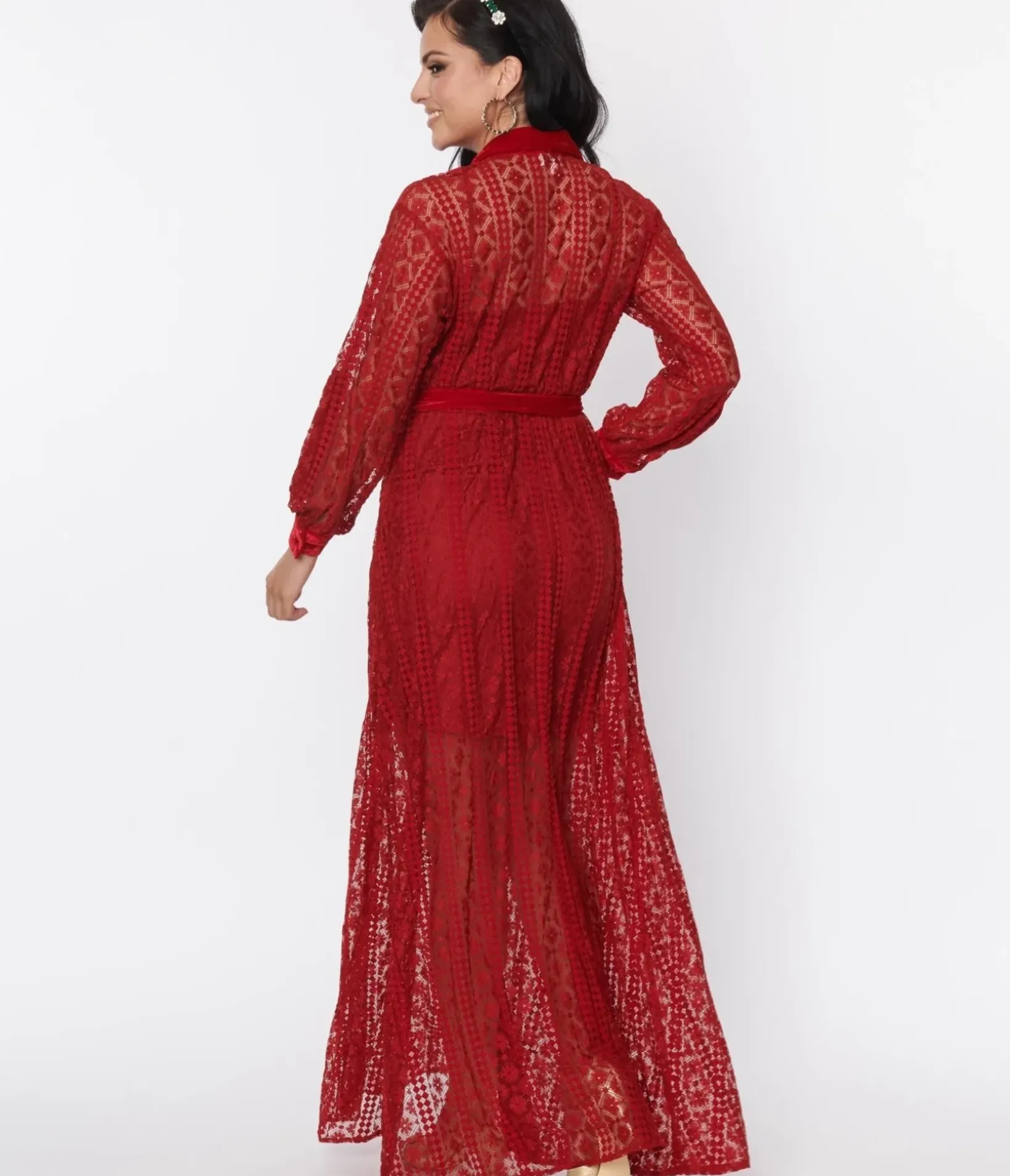 Unique Vintage Maxi|Everyday Dresses>1970s Burgundy Lace Blanche Maxi Shirtdress