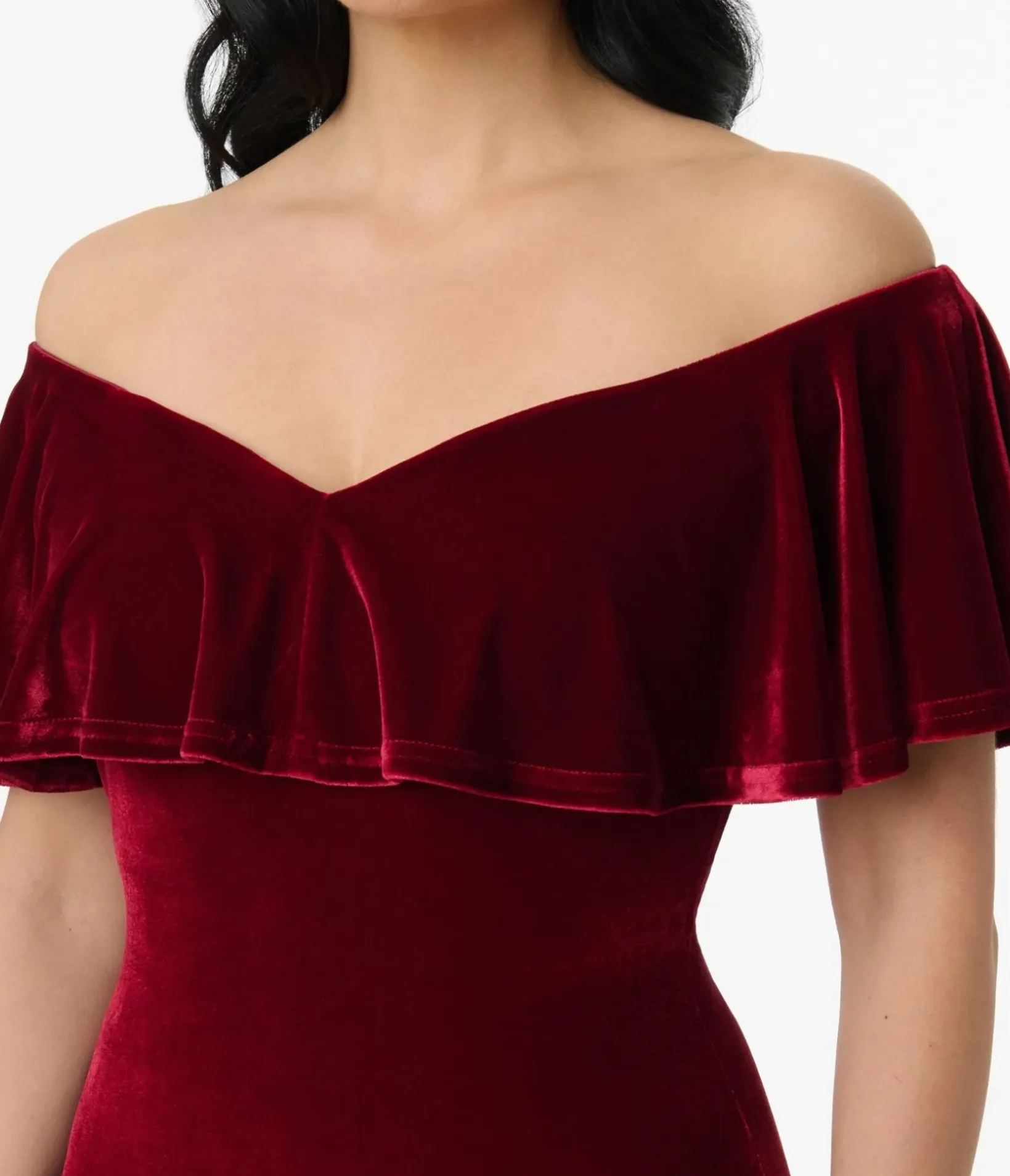 Unique Vintage Pencil|Everyday Dresses>1950s Burgundy Red Velvet Sophia Wiggle Dress