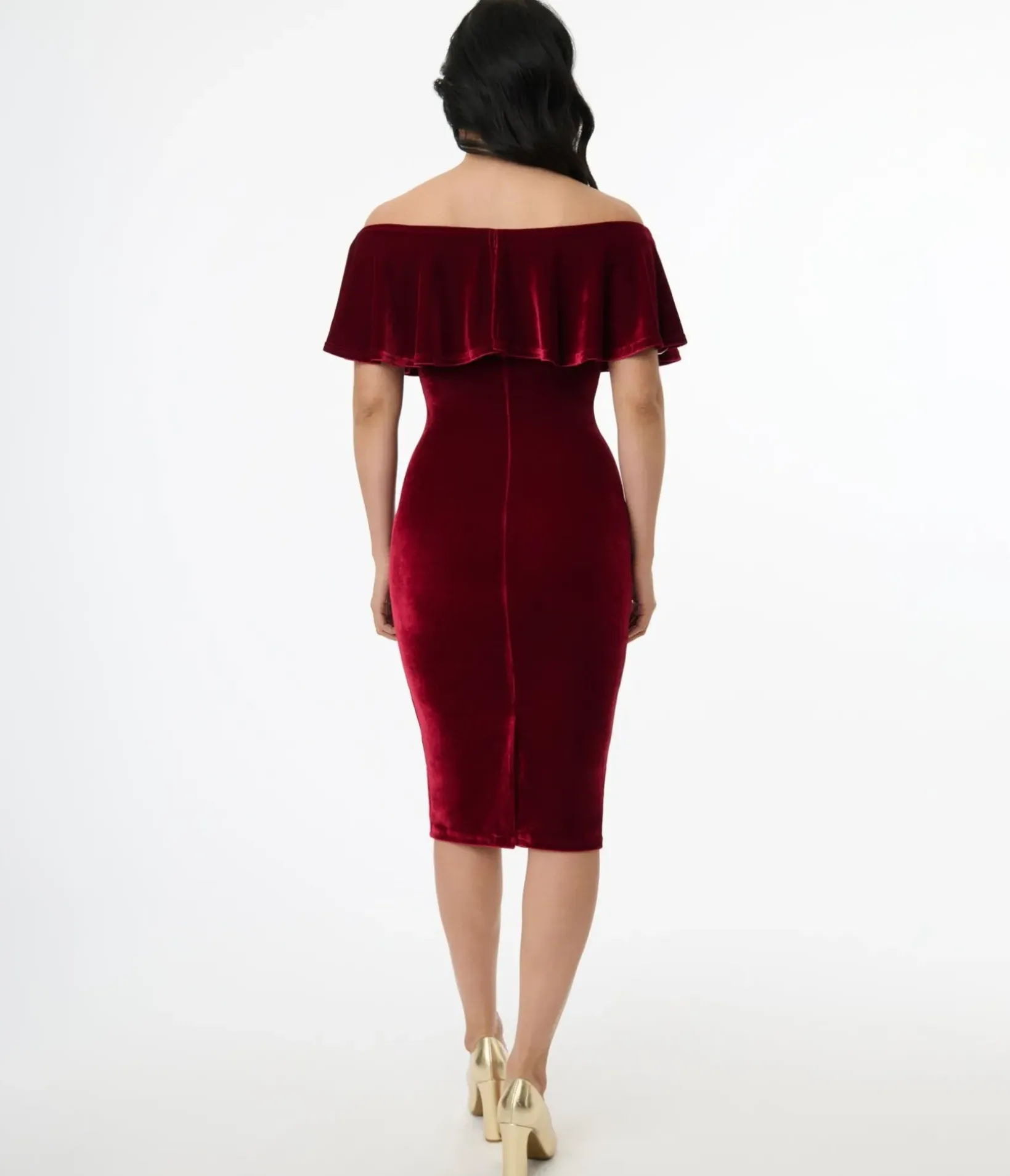 Unique Vintage Pencil|Everyday Dresses>1950s Burgundy Red Velvet Sophia Wiggle Dress