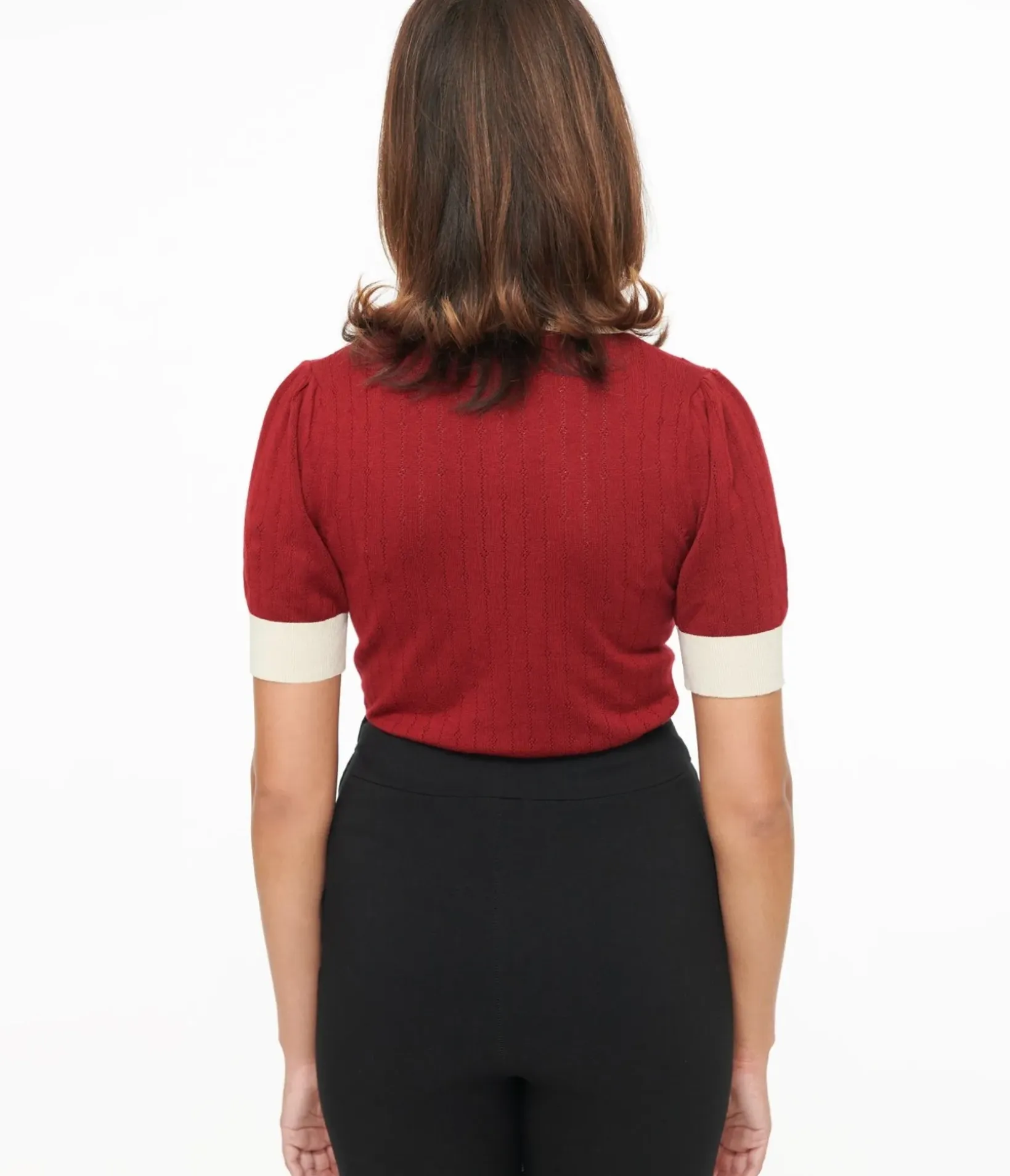 Unique Vintage Sweaters & Cardigans|Work Wear>1950s Burgundy & Rhinestone Buttons Prim & Pretty Sweater