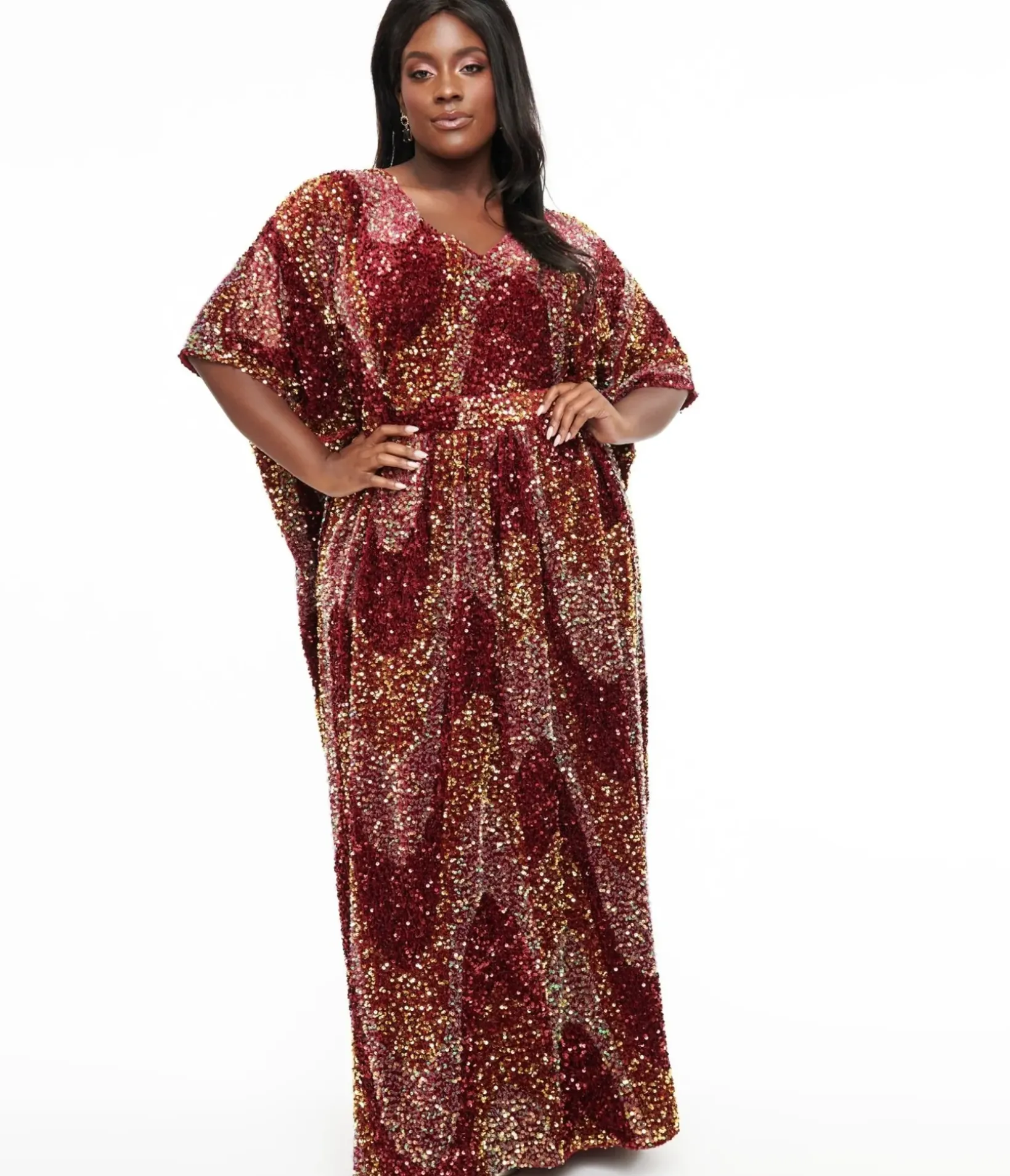 Unique Vintage Maxi|Caftans>1960s Burgundy Sequin Burton Caftan Dress