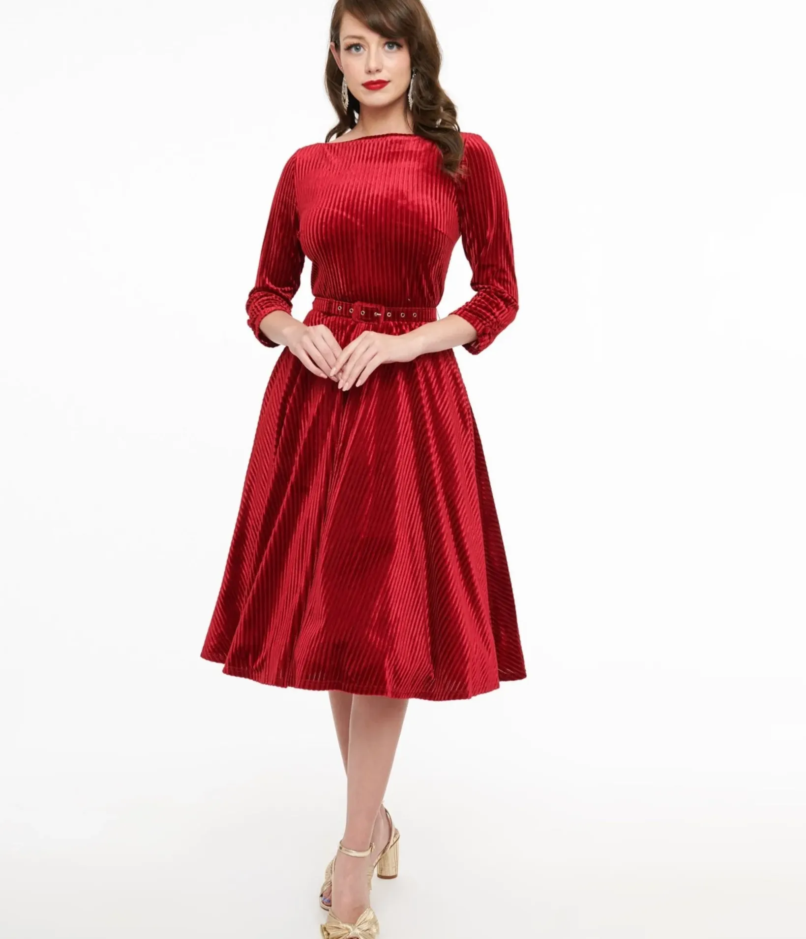 Unique Vintage Swing|Pocket Dresses>1950s Burgundy Textured Velvet Devon Swing Dress
