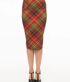 Unique Vintage Skirts|Skirts>1950s Burnt Orange & Green Plaid Tracy Pencil Skirt