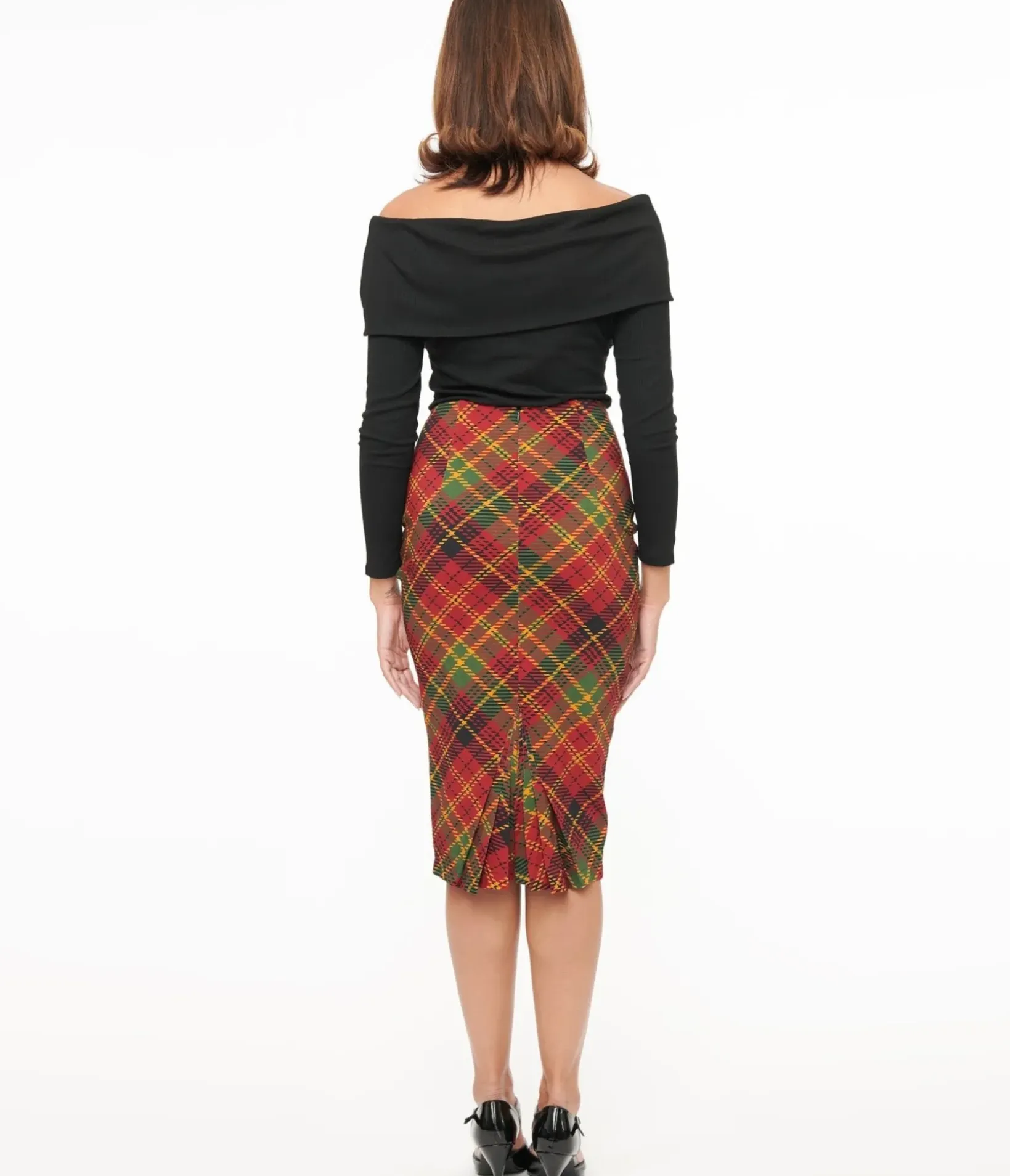 Unique Vintage Skirts|Skirts>1950s Burnt Orange & Green Plaid Tracy Pencil Skirt