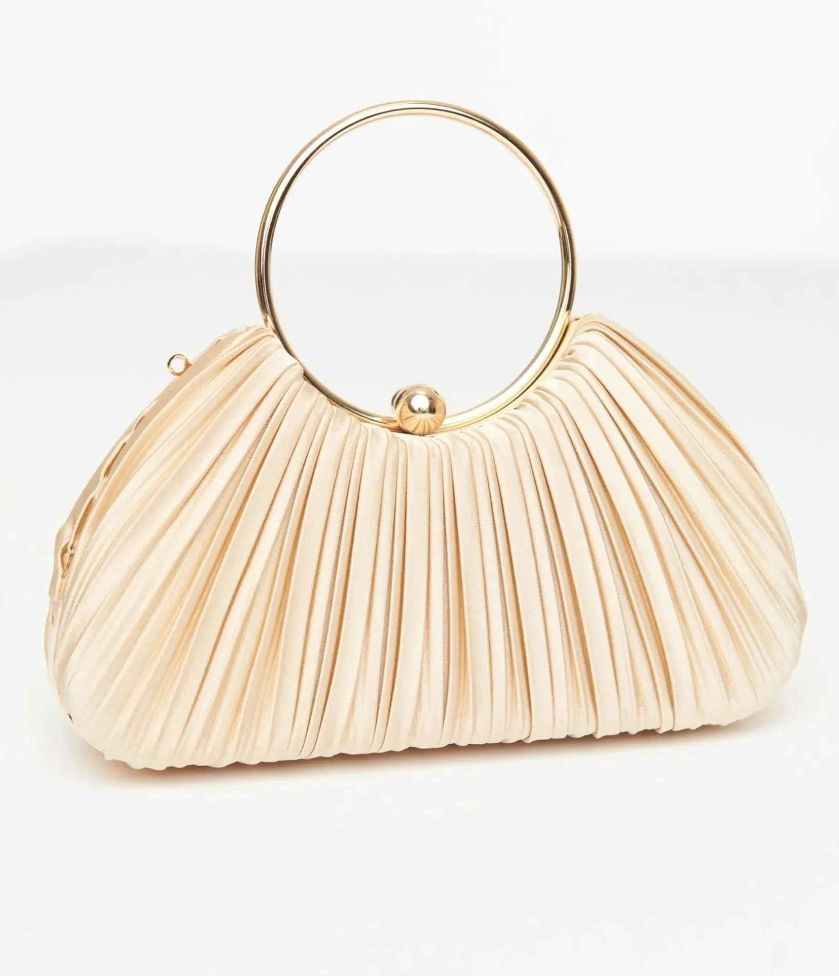 Unique Vintage Special Occasion|Flapper Accessories>1920s Champagne Pleated Handbag