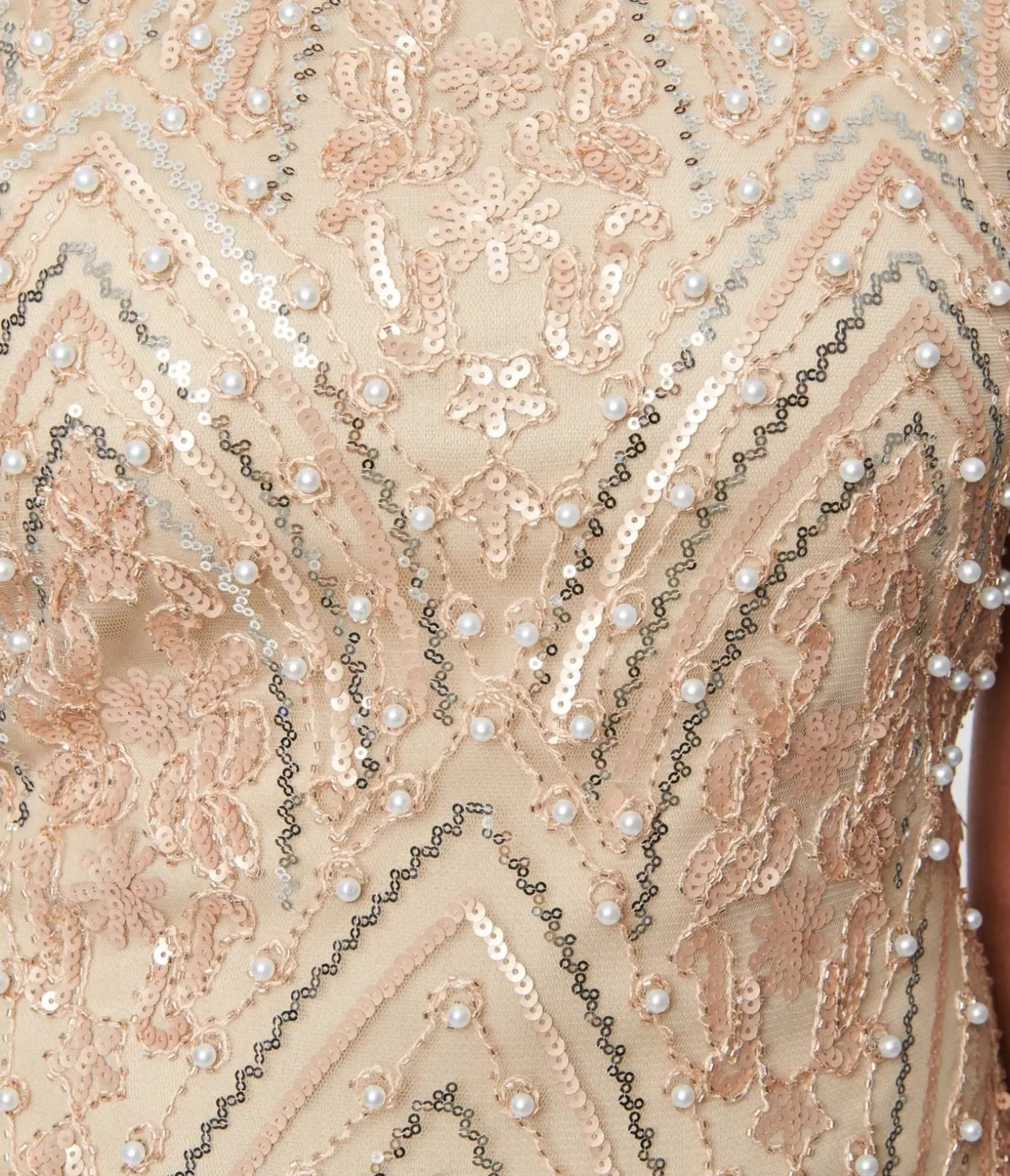 Unique Vintage Everyday Dresses|Special Occasion>1920s Champagne Sequin & Pearl Sleeveless Flapper Dress