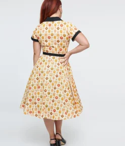 Unique Vintage Swing|Pocket Dresses>1950s Cream Floral Alexis Swing Dress