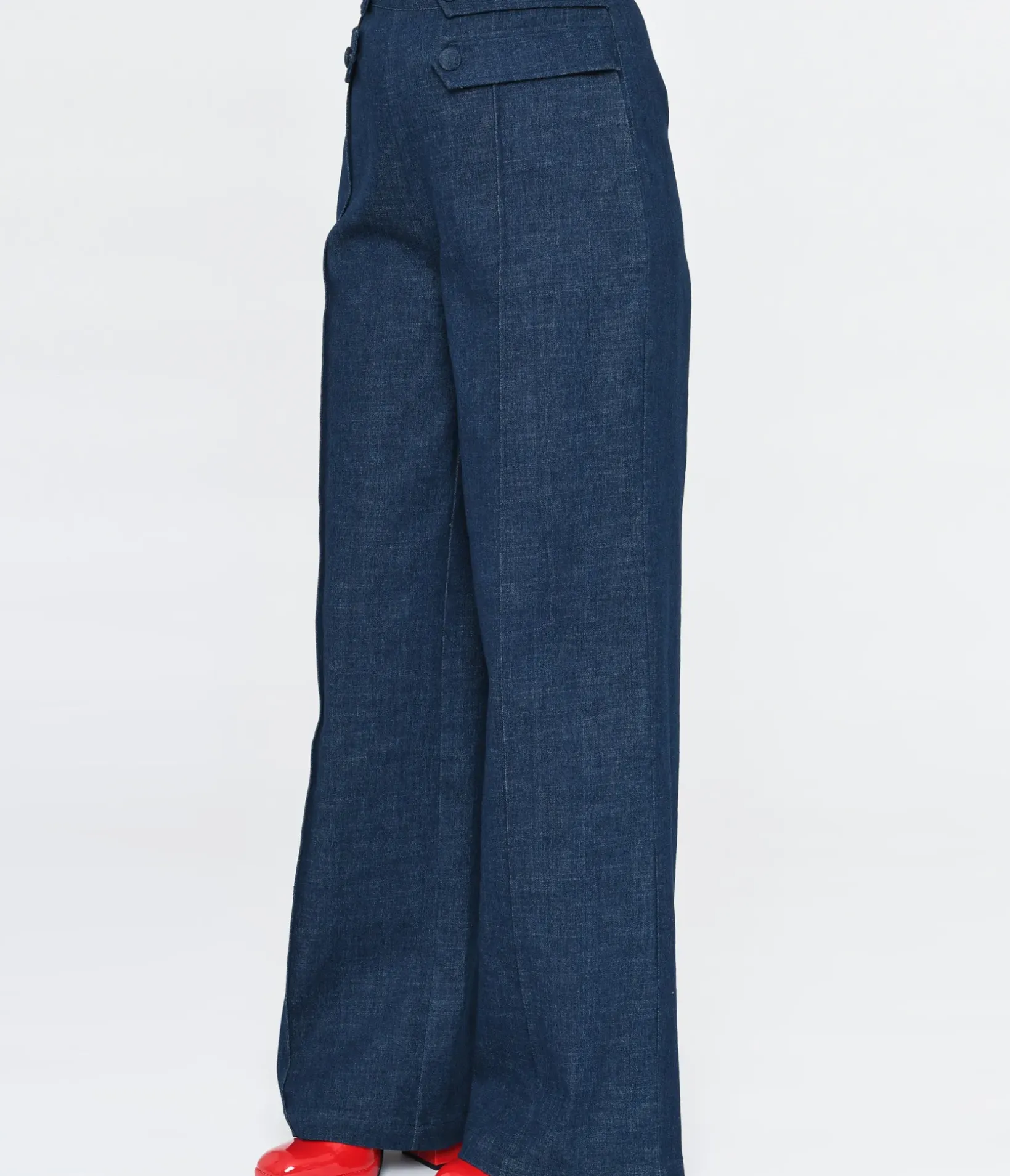 Unique Vintage Pants|Work Wear>1940s Denim High Waist Wide Leg Tab Pants