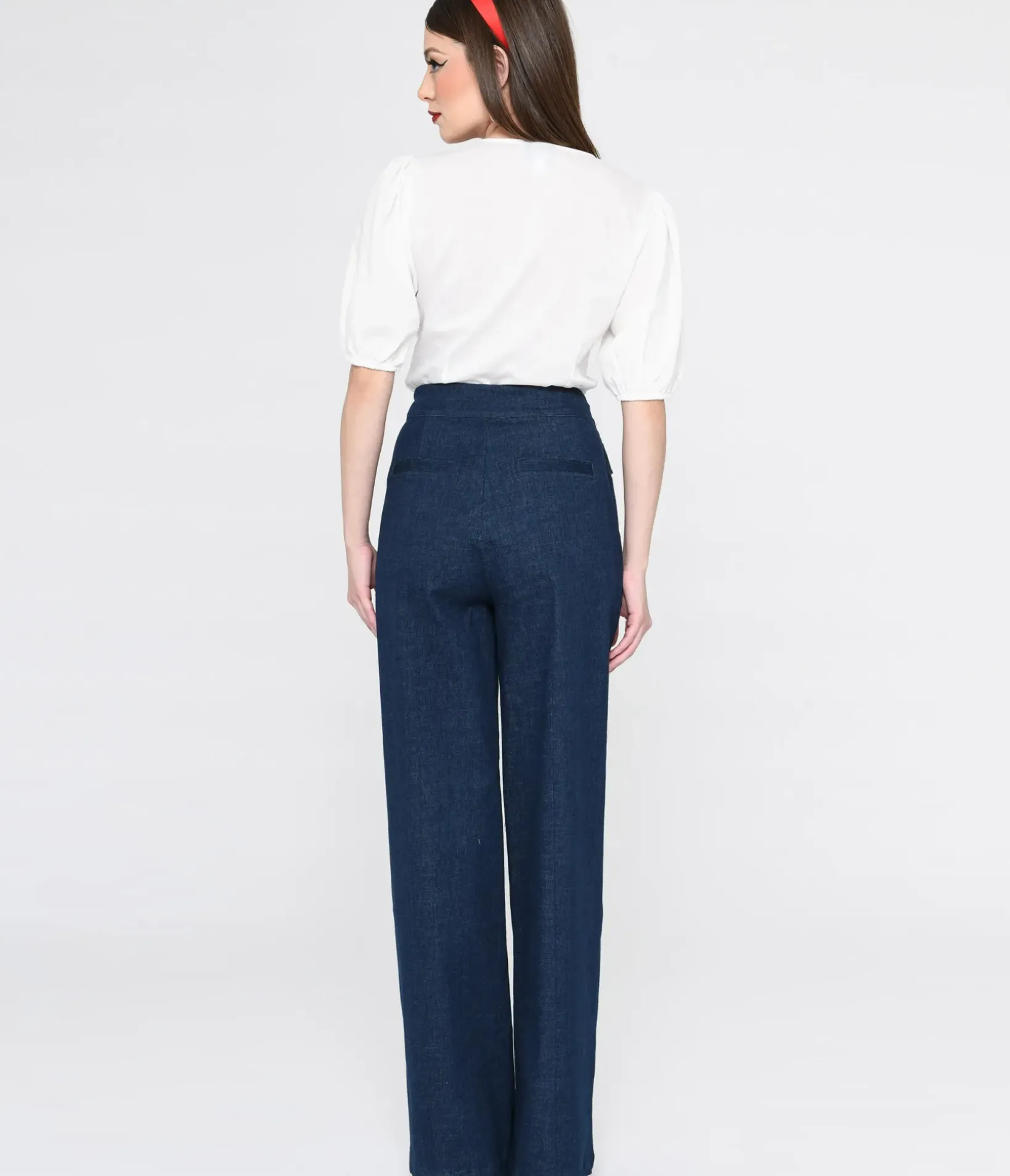 Unique Vintage Pants|Work Wear>1940s Denim High Waist Wide Leg Tab Pants