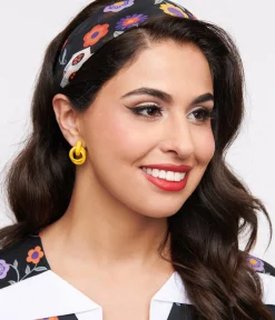 Unique Vintage Halloween|Hair Scarves>1950s Dia De Los Muertos Sugar Skull Print Hair Scarf