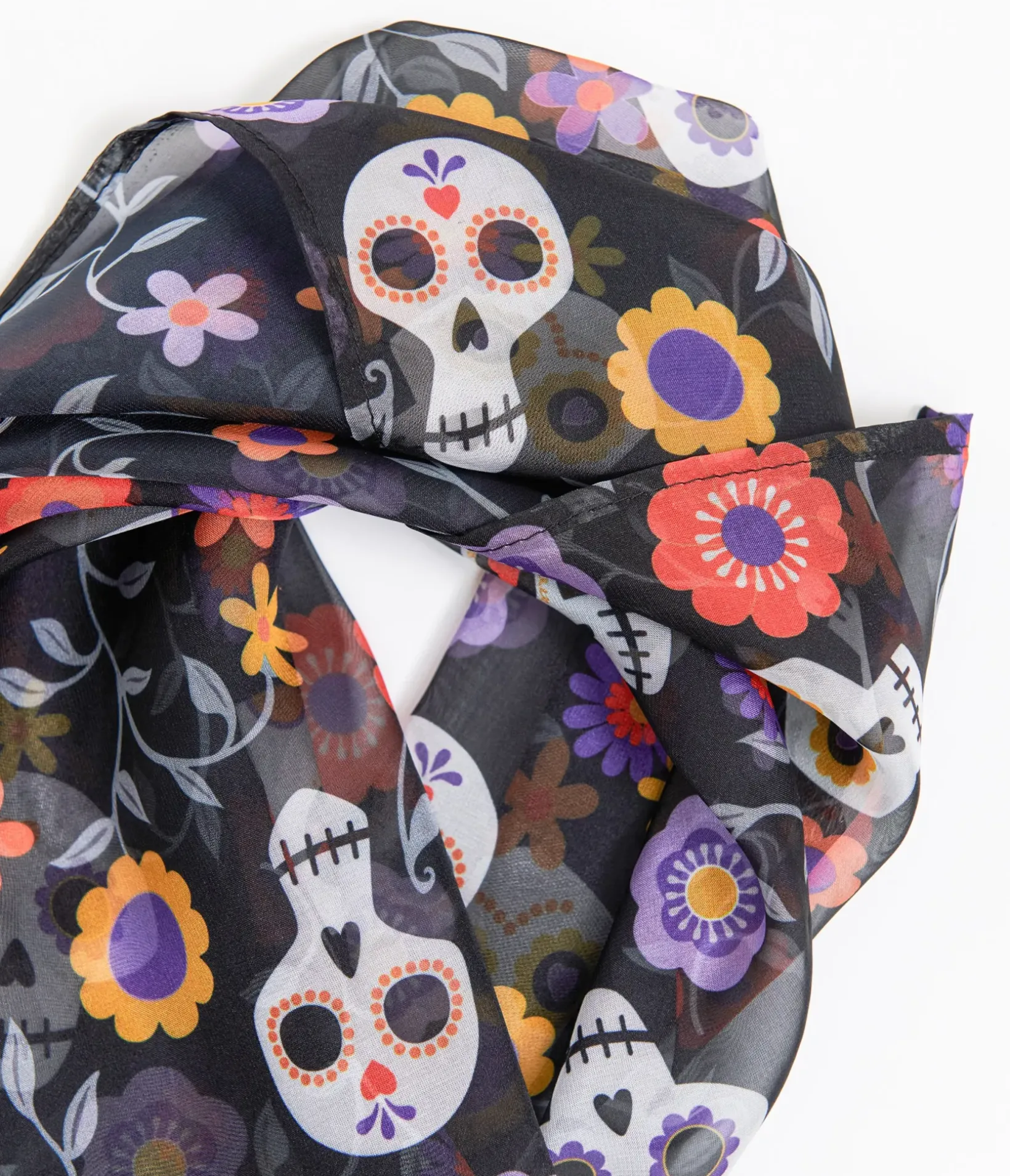 Unique Vintage Halloween|Hair Scarves>1950s Dia De Los Muertos Sugar Skull Print Hair Scarf