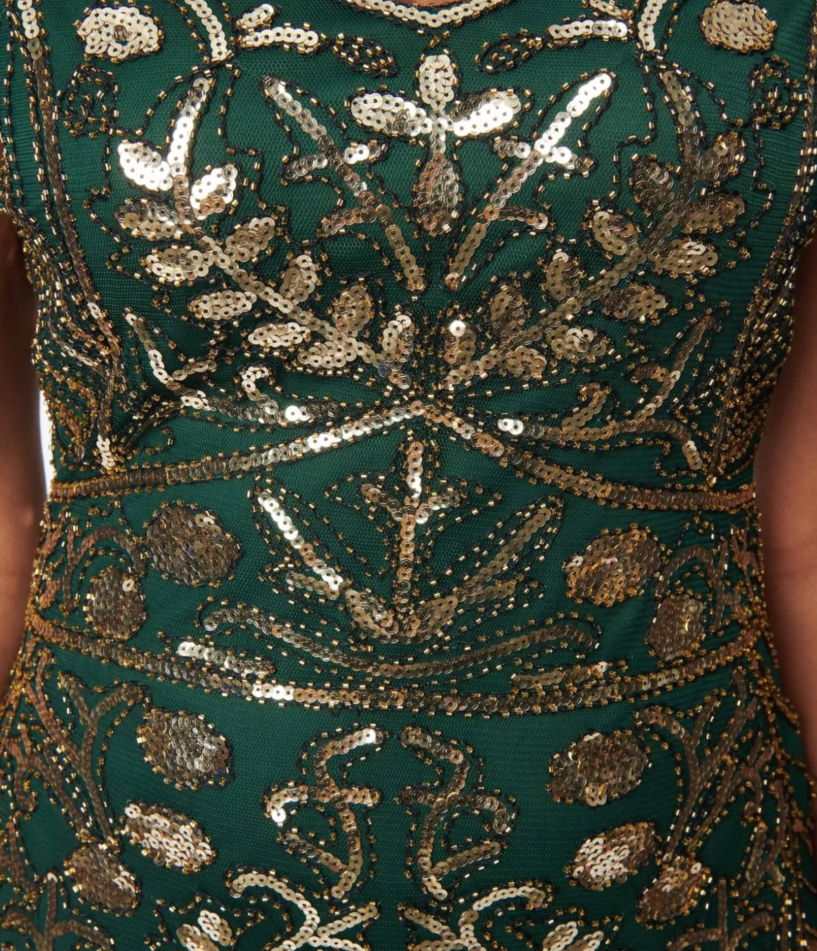 Unique Vintage Everyday Dresses|Special Occasion>1920s Emerald & Gold Sequin Fringe Flapper Dress