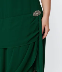 Unique Vintage Everyday Dresses|Special Occasion>1920s Emerald Green Draped Flapper Dress