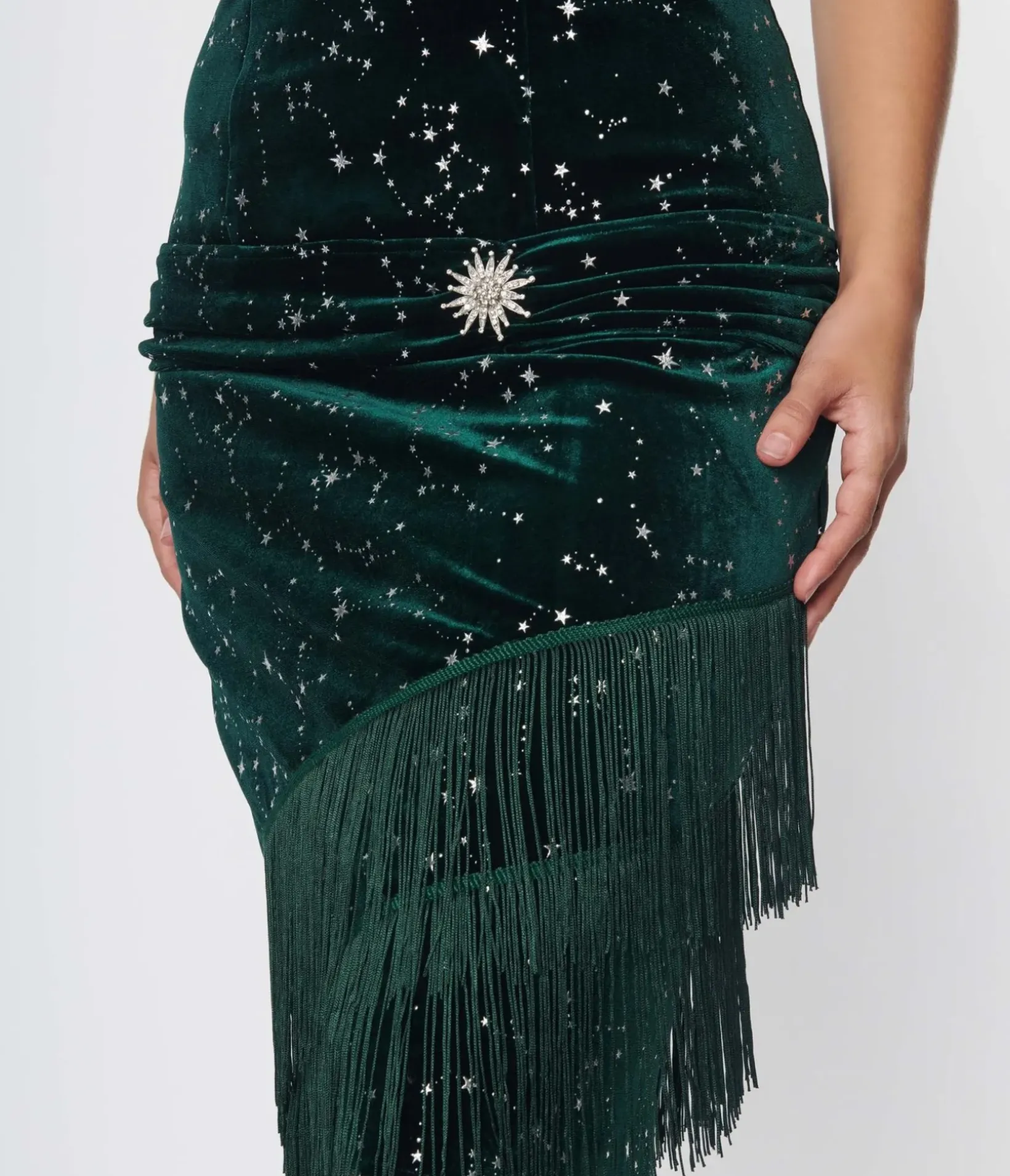 Unique Vintage Everyday Dresses|Special Occasion>1920s Emerald Green Velvet Fringe Flapper Dress