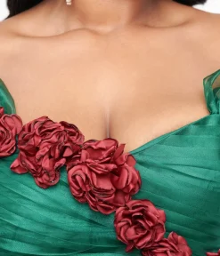 Unique Vintage Swing|Everyday Dresses>1940s Emerald & Roses Garden State Swing Dress