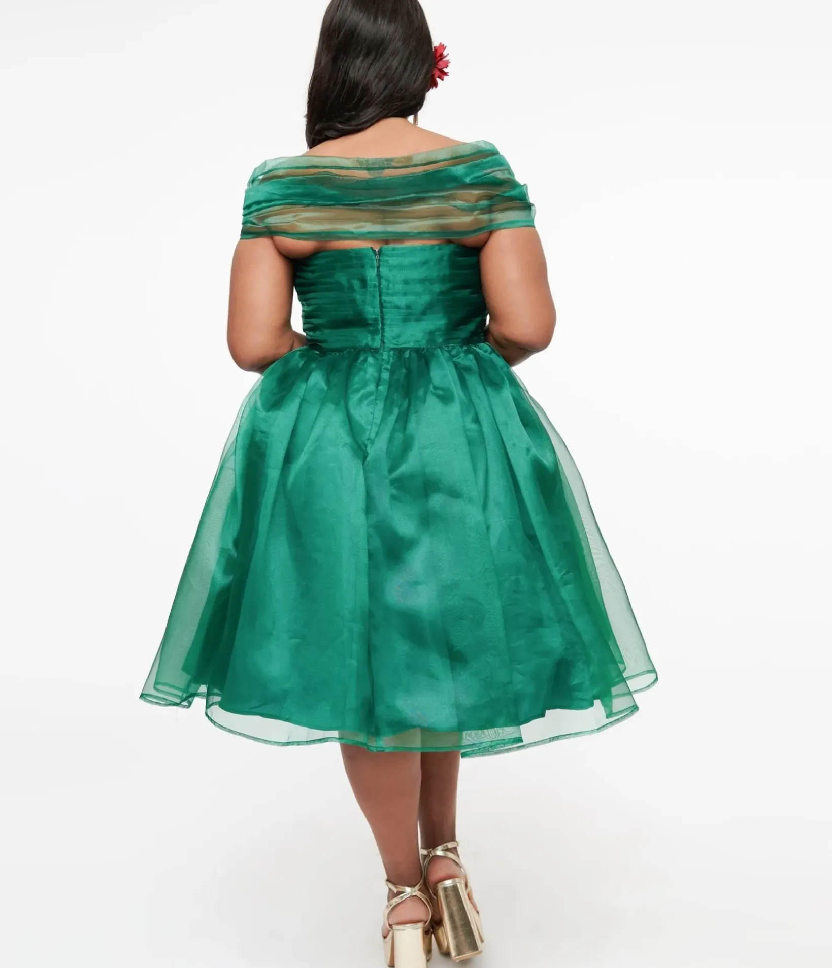 Unique Vintage Swing|Everyday Dresses>1940s Emerald & Roses Garden State Swing Dress
