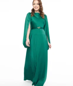 Unique Vintage Maxi|Everyday Dresses>1920s Emerald Satin & Snake Pin Evening Gown