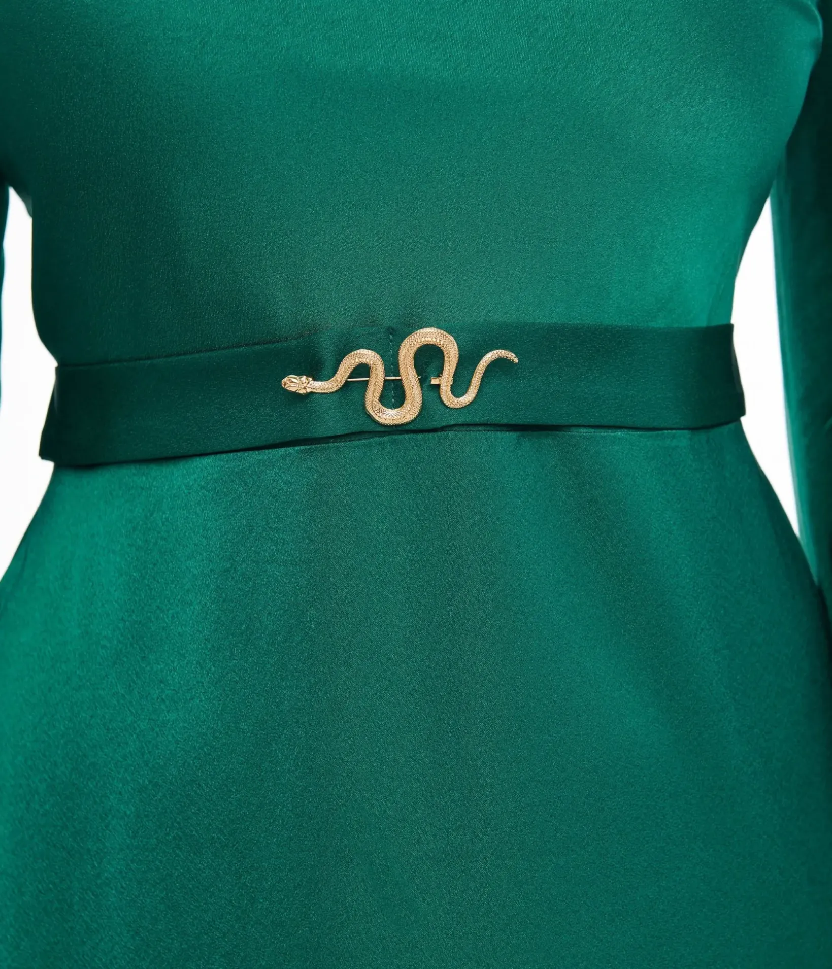 Unique Vintage Maxi|Everyday Dresses>1920s Emerald Satin & Snake Pin Evening Gown
