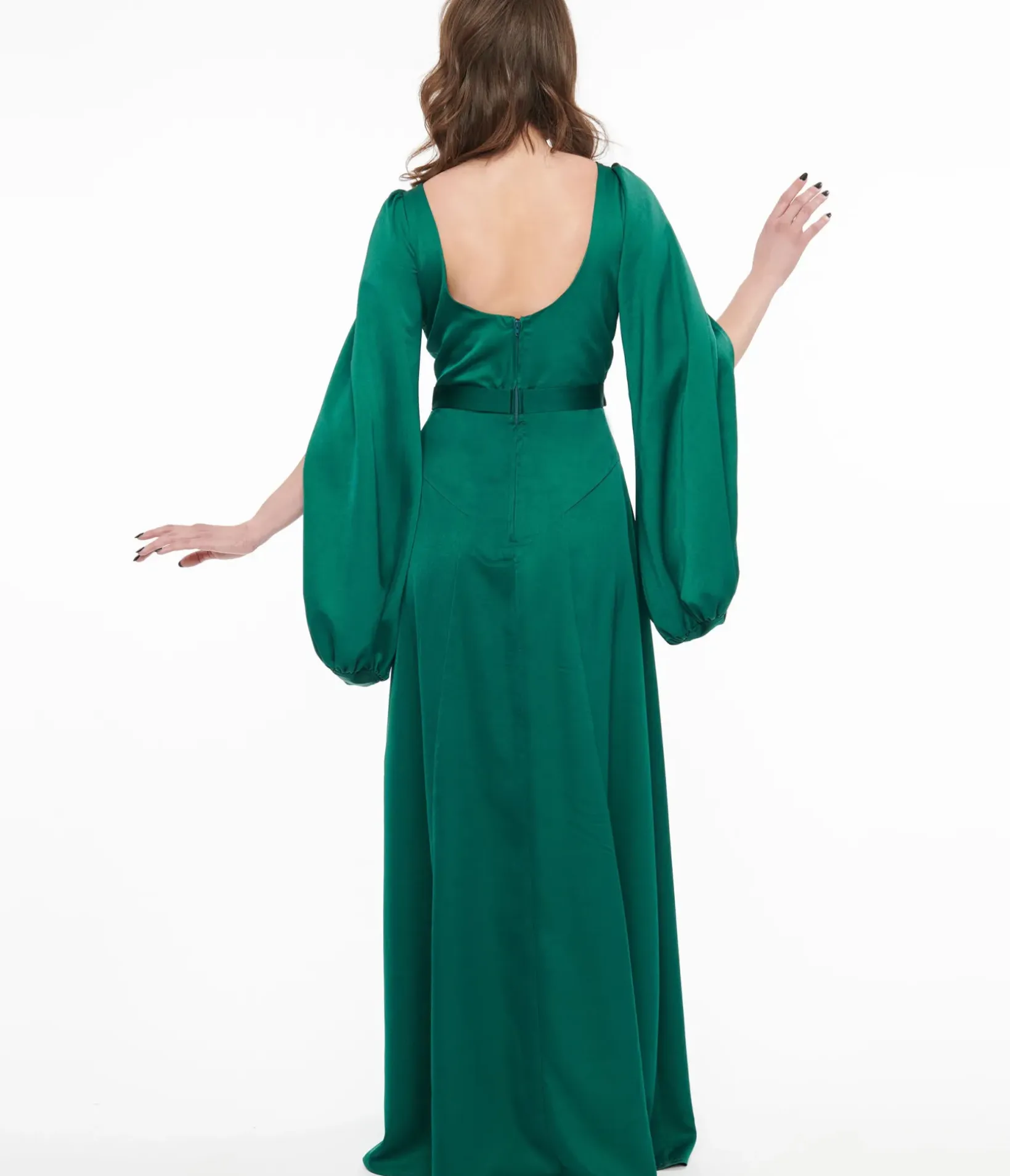 Unique Vintage Maxi|Everyday Dresses>1920s Emerald Satin & Snake Pin Evening Gown