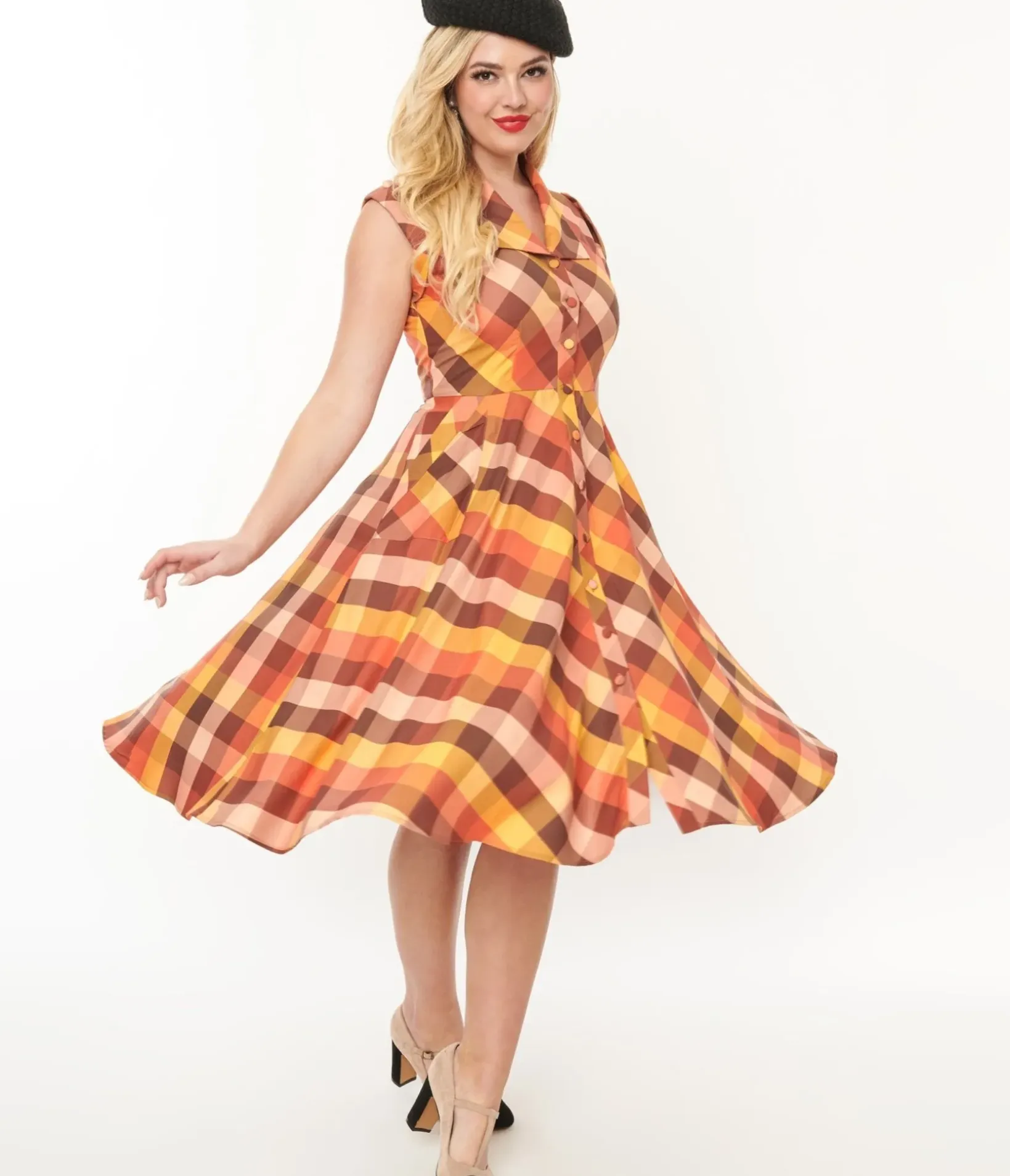 Unique Vintage Swing|Pocket Dresses>1950s Fall Madras Plaid Shirt Dress