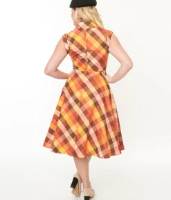 Unique Vintage Swing|Pocket Dresses>1950s Fall Madras Plaid Shirt Dress
