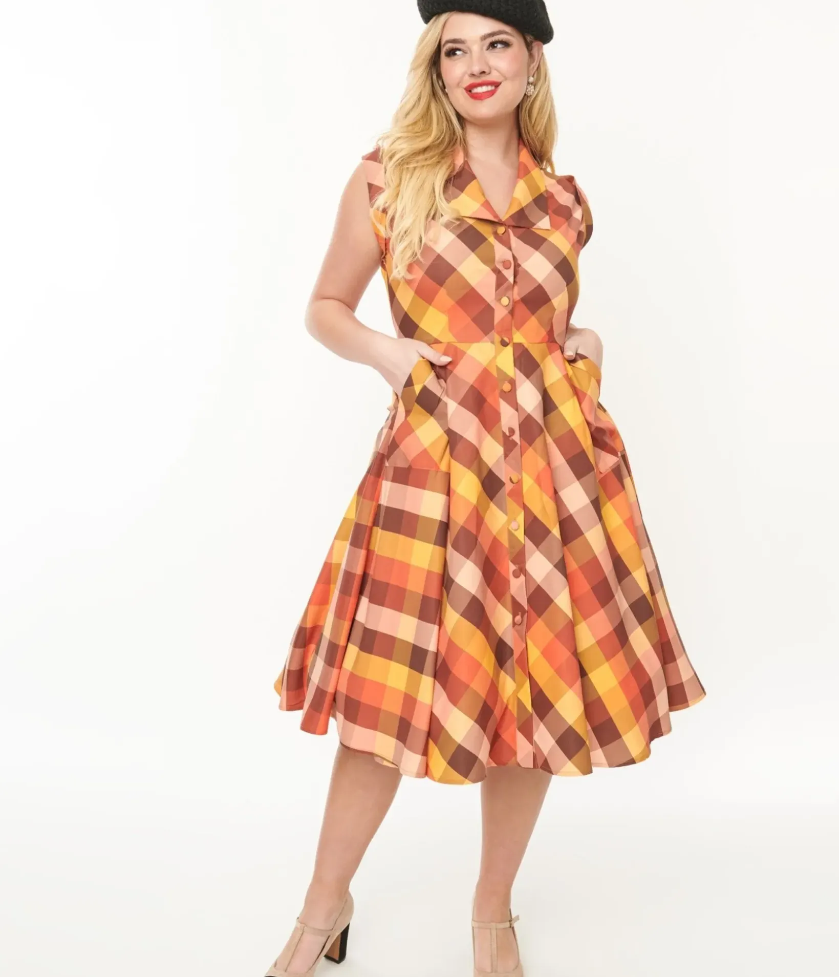 Unique Vintage Swing|Pocket Dresses>1950s Fall Madras Plaid Shirt Dress