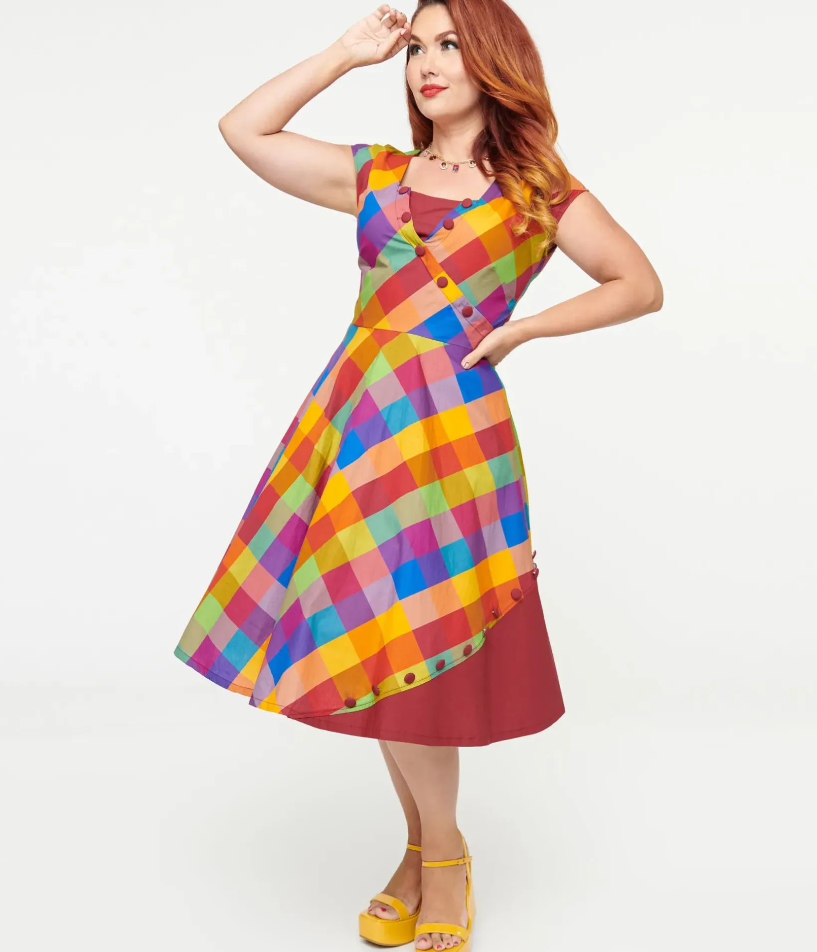 Unique Vintage Swing|Everyday Dresses>1950s Fall Madras Plaid Swing Dress