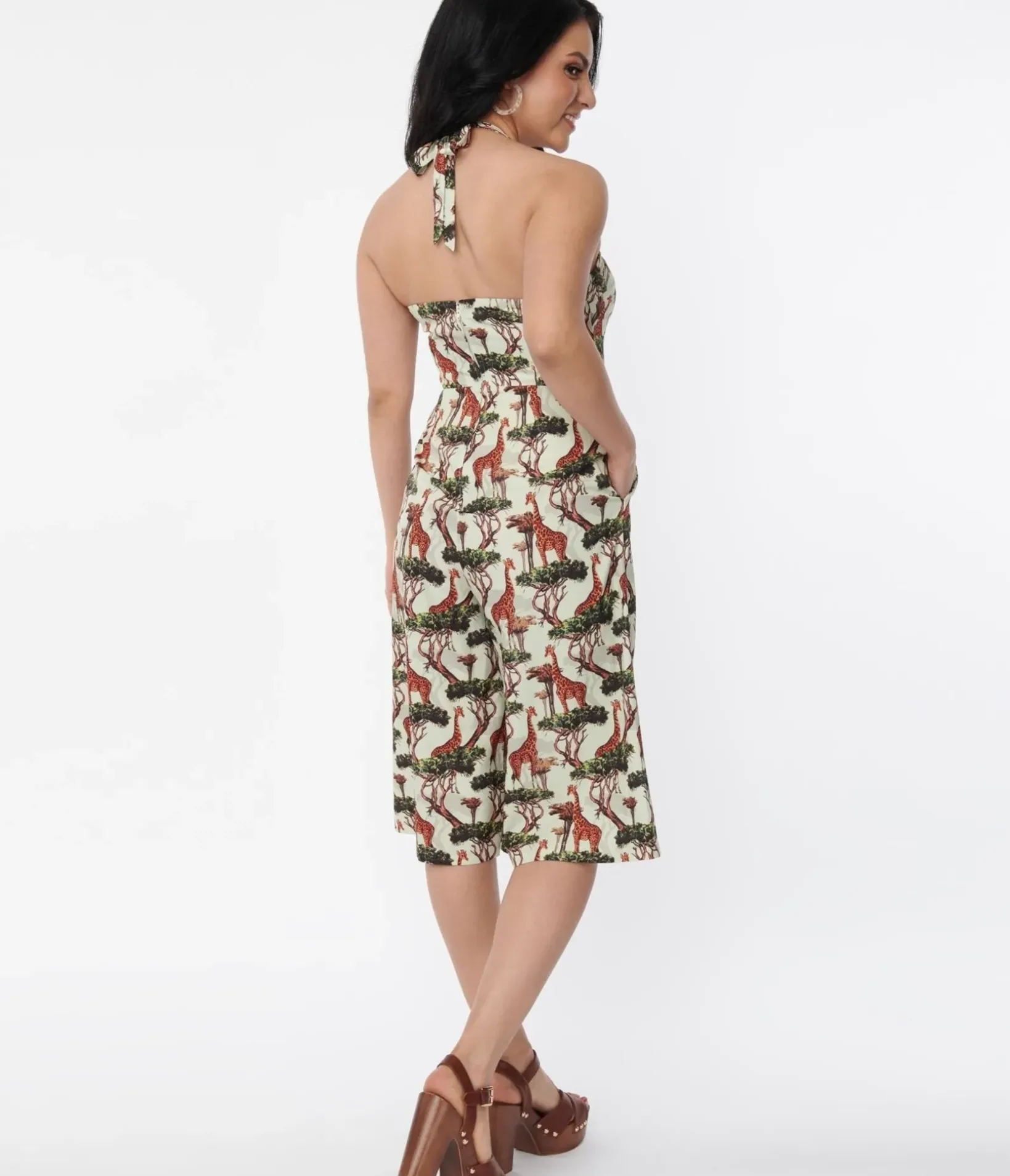 Unique Vintage Rompers & Jumpsuits|Rompers & Jumpsuits>1970s Giraffe Print Halter Jumpsuit