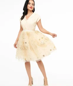 Unique Vintage Skirts|Honeymoon Outfits>1950s Gold Glitter Celestial Tulle Sweetie Pie Flare Skirt