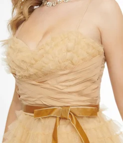 Unique Vintage Swing|Everyday Dresses>1950s Gold Glitter Tulle Cupcake Swing Dress