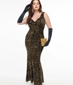 Unique Vintage Pencil|Maxi>1930s Gold Sequin Goldwyn Gown