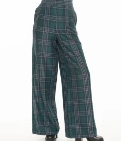 Unique Vintage Pants|Work Wear>1940s Green & Black Plaid High Waist Pants